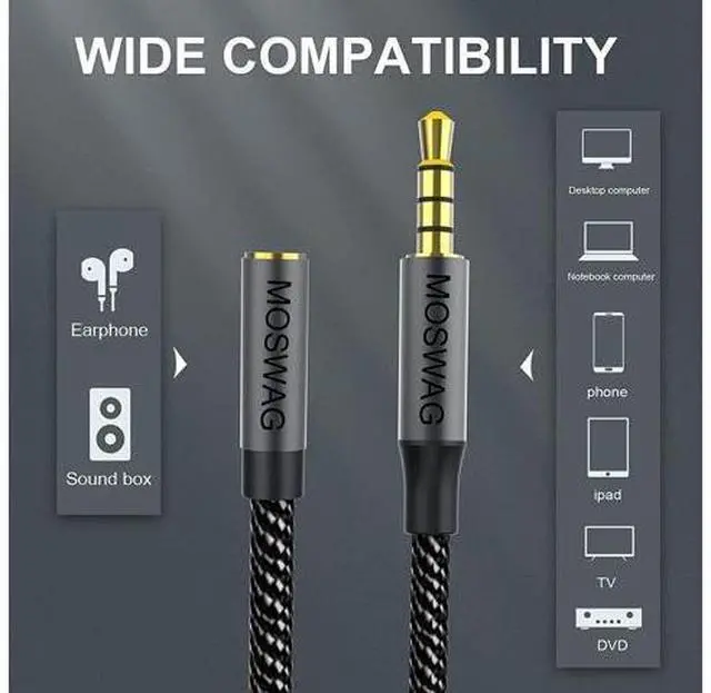 Alt view image 2 of 6 - 10FT/3Meter Long 3.5mm Extension TRRS 4-Pole Headphone Cable Male to Female Audio Cable Nylon Braided Compatible for Home/Car Stereos Smartphones Headphones Tablets Media Players and More