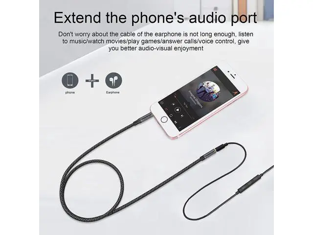 Alt view image 5 of 6 - 10FT/3Meter Long 3.5mm Extension TRRS 4-Pole Headphone Cable Male to Female Audio Cable Nylon Braided Compatible for Home/Car Stereos Smartphones Headphones Tablets Media Players and More