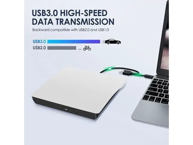 Alt view image 5 of 6 - External CD/DVD Drive for Laptop, Type-C CD/DVD Player USB 3.0 Portable Burner Writer Reader Compatible with Mac MacBook Pro/Air iMac Desktop Windows 7/8/10/XP/Vista(White)