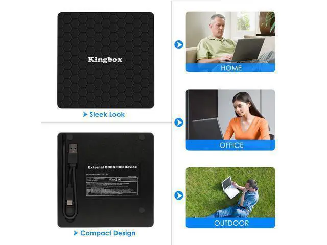 Alt view image 4 of 5 - Kingbox External DVD Drive, Portable USB 3.0 Type-C CD/DVD Rewriter Burner Drive for Laptop Desktop PC Computer Windows Linux OS Apple Mac MacBook Pro Air iMac - High Speed Data Transfer - Black