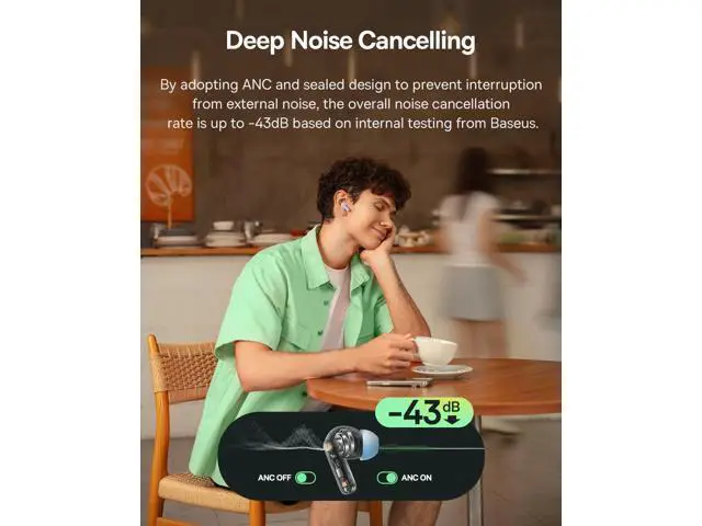 Alt view image 2 of 7 - Bass BP1 NC Hybrid Active Noise Cancelling Wireless Earbuds, 12mm Super-Bass Driver, 41H Playtime, Bluetooth 6.0, IP55 Waterproof, 4-Mic AI ENC, 24 Customizable EQ (Blue)