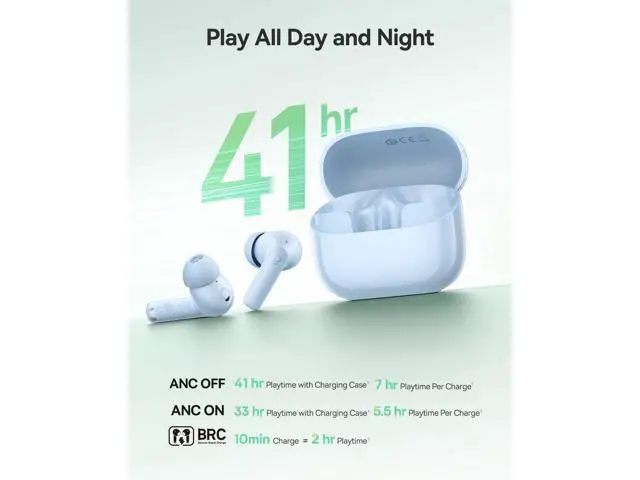 Alt view image 5 of 7 - Bass BP1 NC Hybrid Active Noise Cancelling Wireless Earbuds, 12mm Super-Bass Driver, 41H Playtime, Bluetooth 6.0, IP55 Waterproof, 4-Mic AI ENC, 24 Customizable EQ (Blue)