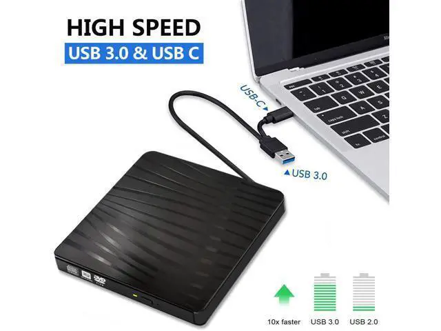 Alt view image 2 of 7 - BDYING USB 3.0 External DVD Drive,Portable Slim USB 3.0&USB-C CD DVD +/-RW Drive Burner CD/DVD Player Writer,High Speed Transfer for Laptop MacBook Desktop iMac Mac OS Windows XP/7/8/10/Vista(Black)