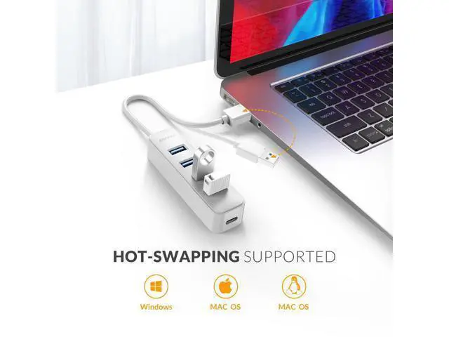 Alt view image 4 of 6 - 4-Port USB 3.0 Hub Multi High Speed HUB Splitter Expansion PC Macbook White