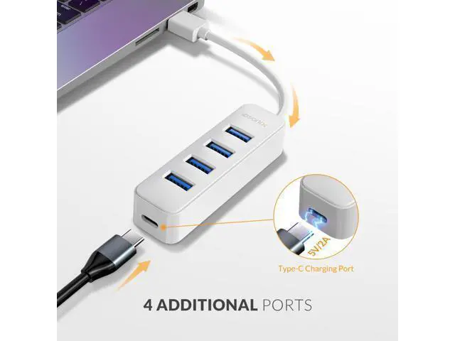 Alt view image 3 of 6 - 4-Port USB 3.0 Hub Multi High Speed HUB Splitter Expansion PC Macbook White
