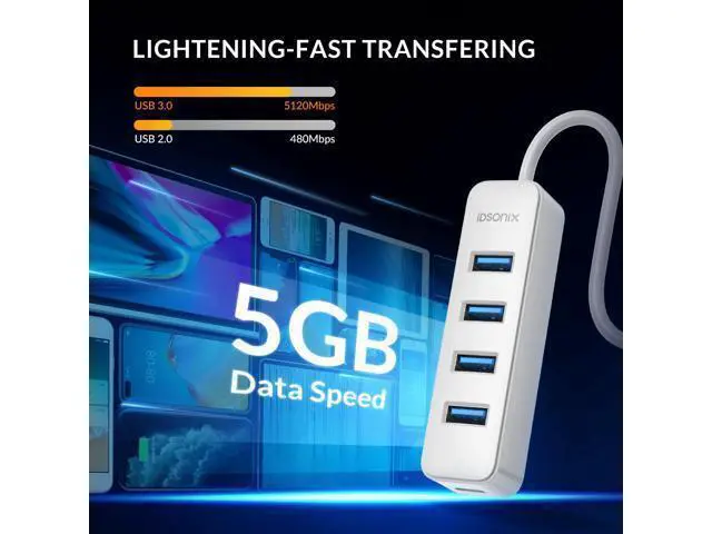 Alt view image 2 of 6 - 4-Port USB 3.0 Hub Multi High Speed HUB Splitter Expansion PC Macbook White