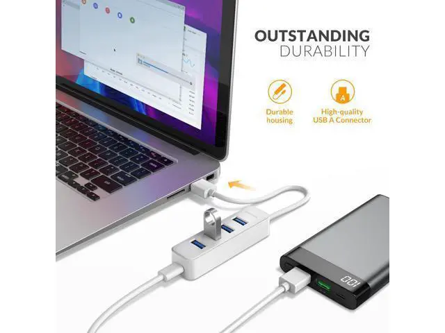 Alt view image 6 of 6 - 4-Port USB 3.0 Hub Multi High Speed HUB Splitter Expansion PC Macbook White