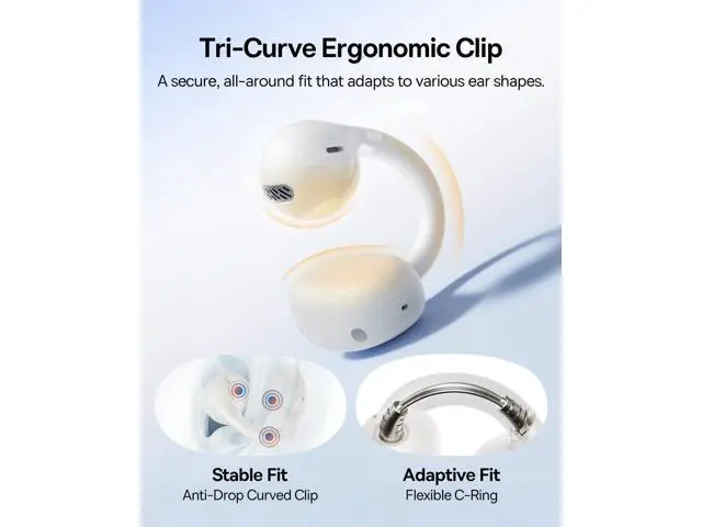 Alt view image 3 of 7 - Bass BC1 Open Ear Earbuds Clip-On Headphones, Open-Ring Comfort with Tri-Curve Snug Clip, Powerful Sound with SuperBass, 4-Mic Clear Calls, IP55 Waterproof, 38H Playtime, Lightweight