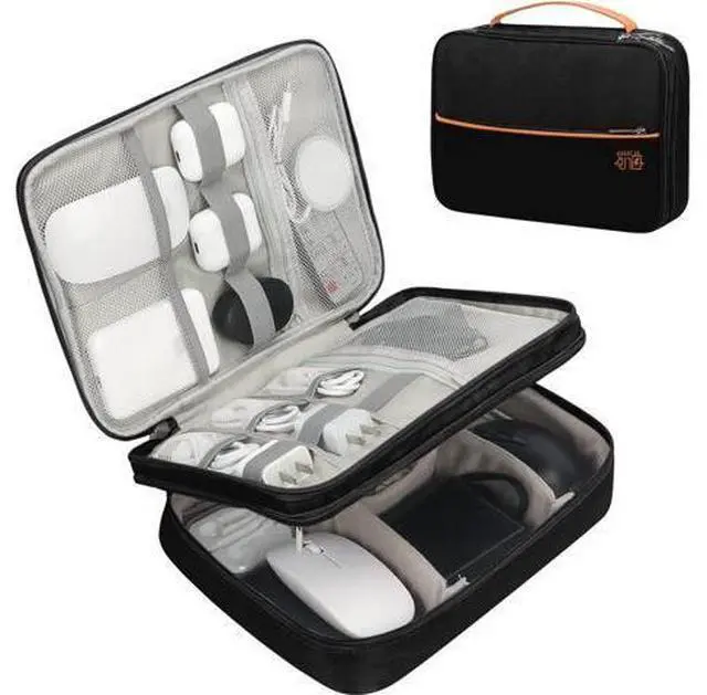 Main image of C Large Electronic Organizer, Double Layer Portable Waterproof Travel Cable Organizer Bag Pouch for Electronics Accessories, Travel Storage Bag for Tablet,Cable,Cord,Charger,Earphones(Black)
