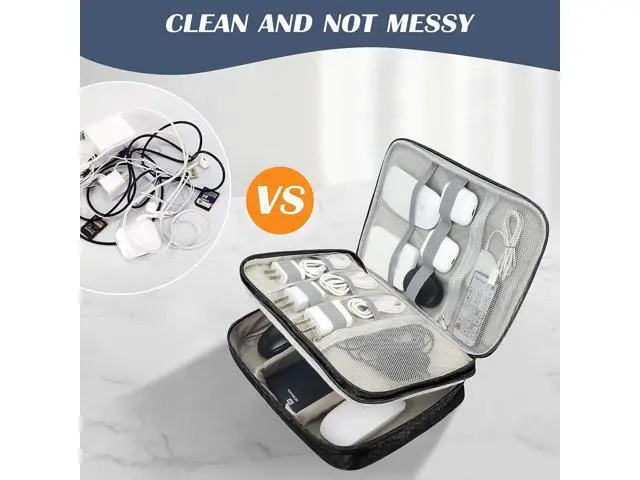 Alt view image 4 of 7 - C Large Electronic Organizer, Double Layer Portable Waterproof Travel Cable Organizer Bag Pouch for Electronics Accessories, Travel Storage Bag for Tablet,Cable,Cord,Charger,Earphones(Black)