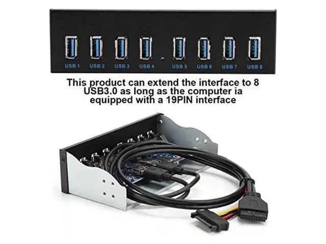 Alt view image 4 of 5 - USB 3.0 Extension Front Panel, 19 Pin 8 Port Panel Computer Expansion Board, 5.25in Optical Drive Extension Front Panel Adapter for PC Computer