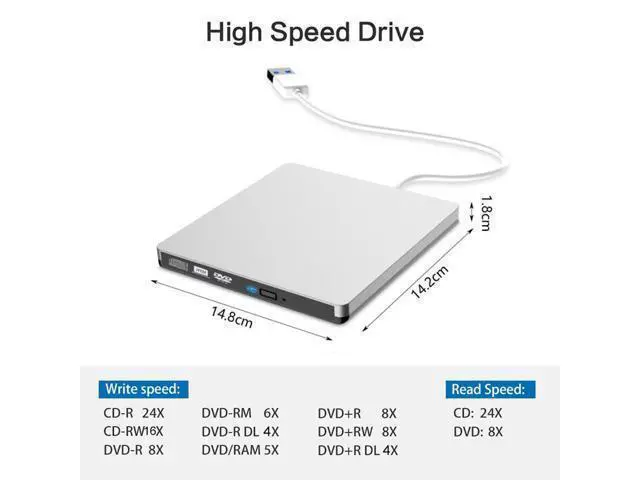 Alt view image 2 of 7 - USB 3.0 External DVD Drive,Portable Slim USB 3.0&USB-C CD DVD +/-RW Drive Burner CD/DVD Player Writer,High Speed Transfer for Laptop MacBook Desktop iMac Mac OS Windows XP/7/8/10/Vista(Silver)