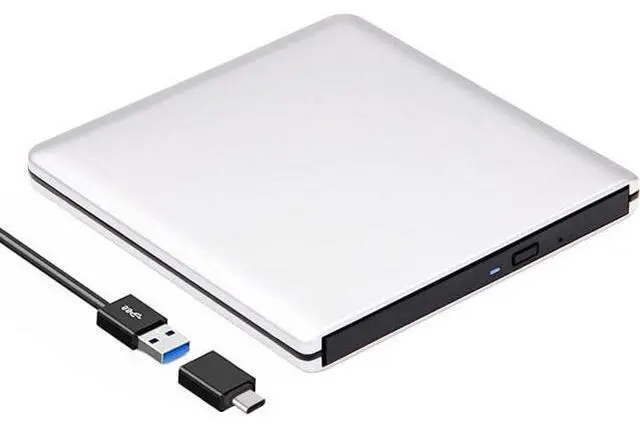 Main image of External CD DVD +/-RW Drive USB 3.0 Type-C, Ultra Slim Portable Aluminum DVD CD ROM Optical Drive Burner Reader Writer for Apple Mac MacBook Pro/ Air, iMac, Windows 11/10/8/7 Laptop PC, Silver
