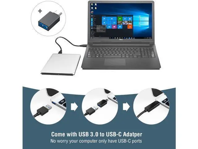 Alt view image 5 of 7 - External CD DVD +/-RW Drive USB 3.0 Type-C, Ultra Slim Portable Aluminum DVD CD ROM Optical Drive Burner Reader Writer for Apple Mac MacBook Pro/ Air, iMac, Windows 11/10/8/7 Laptop PC, Silver