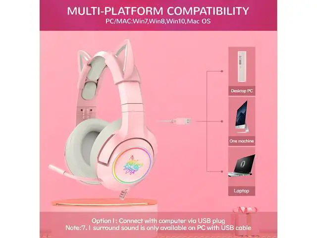 Alt view image 2 of 7 - K9 Gaming Headset with Removable Cat Ears, for PS5, PS4, Nintendo Switch, PC, with Surround Sound, RGB LED Light & Noise Canceling Retractable Microphone
