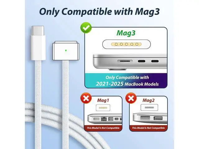 Alt view image 3 of 5 - 140W Charger for MacBook Pro 16 14 inch Mac Air 15 13 inch 2025 2024 2023 2022 2021 M1M4 Type C Fast Charger Power Adapter & 6.6FT Type C to Magnetic 3 Cable LED Applicable 2021-2025