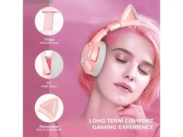 Alt view image 5 of 7 - K9 Gaming Headset with Removable Cat Ears, for PS5, PS4, Nintendo Switch, PC, with Surround Sound, RGB LED Light & Noise Canceling Retractable Microphone
