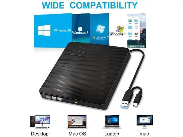 Alt view image 4 of 7 - BDYING USB 3.0 External DVD Drive,Portable Slim USB 3.0&USB-C CD DVD +/-RW Drive Burner CD/DVD Player Writer,High Speed Transfer for Laptop MacBook Desktop iMac Mac OS Windows XP/7/8/10/Vista(Black)