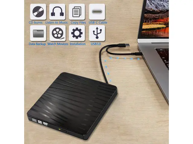 Alt view image 6 of 7 - BDYING USB 3.0 External DVD Drive,Portable Slim USB 3.0&USB-C CD DVD +/-RW Drive Burner CD/DVD Player Writer,High Speed Transfer for Laptop MacBook Desktop iMac Mac OS Windows XP/7/8/10/Vista(Black)