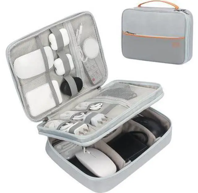 Main image of C Large Electronic Organizer, Double Layer Portable Waterproof Travel Cable Organizer Bag Pouch for Electronics Accessories, Travel Storage Bag for Tablet,Cable,Cord,Charger,Earphones(Grey)