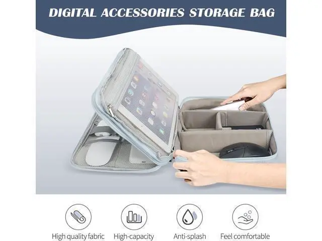 Alt view image 3 of 7 - C Large Electronic Organizer, Double Layer Portable Waterproof Travel Cable Organizer Bag Pouch for Electronics Accessories, Travel Storage Bag for Tablet,Cable,Cord,Charger,Earphones(Grey)
