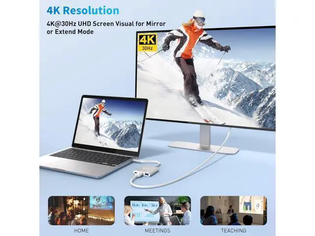 Alt view image 4 of 7 - USB C to HDMI Adapter 3-in-1 USBC Digital AV Multiport Adapter USB Type C Converter to 4K@30Hz HDMI USB 3.0 100W PD for MacBook Pro/Air iPad Pro Chromebook HP Surface