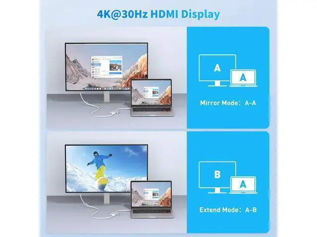 Alt view image 3 of 7 - USB C to HDMI Adapter 3-in-1 USBC Digital AV Multiport Adapter USB Type C Converter to 4K@30Hz HDMI USB 3.0 100W PD for MacBook Pro/Air iPad Pro Chromebook HP Surface