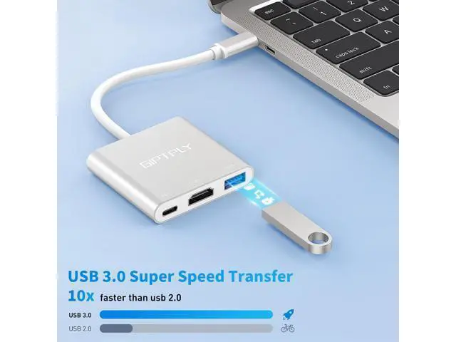 Alt view image 6 of 7 - USB C to HDMI Adapter 3-in-1 USBC Digital AV Multiport Adapter USB Type C Converter to 4K@30Hz HDMI USB 3.0 100W PD for MacBook Pro/Air iPad Pro Chromebook HP Surface
