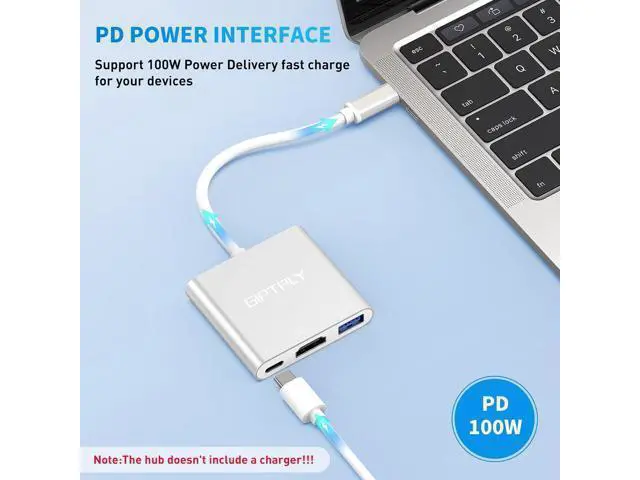 Alt view image 5 of 7 - USB C to HDMI Adapter 3-in-1 USBC Digital AV Multiport Adapter USB Type C Converter to 4K@30Hz HDMI USB 3.0 100W PD for MacBook Pro/Air iPad Pro Chromebook HP Surface