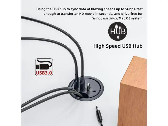 Alt view image 2 of 7 - ChenYang USB 3.0 Flush Mount Desktop HUB,2 USB 3.0 Port/1 USB C Port HUB Grommet Hole 2.36"(60mm) with 3.5mm Audio Port