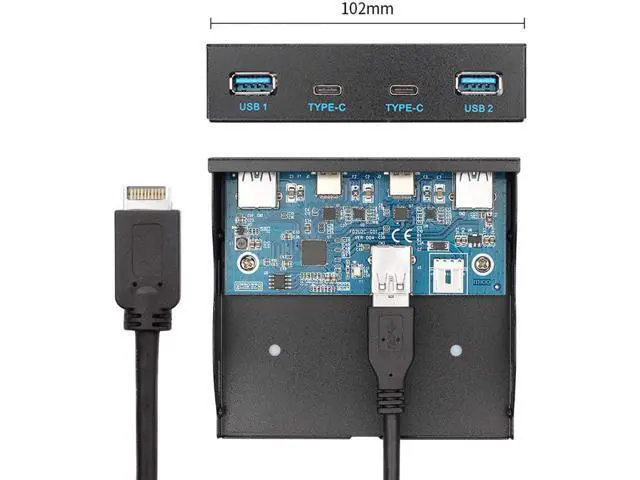 Alt view image 3 of 7 - J USB 3.1 Front Panel Header 19Pin to USB-C & USB 3.0 HUB 4 Ports Front Panel Motherboard Cable Compatible for 3.5 Floppy Bay