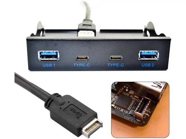 Alt view image 7 of 7 - J USB 3.1 Front Panel Header 19Pin to USB-C & USB 3.0 HUB 4 Ports Front Panel Motherboard Cable Compatible for 3.5 Floppy Bay