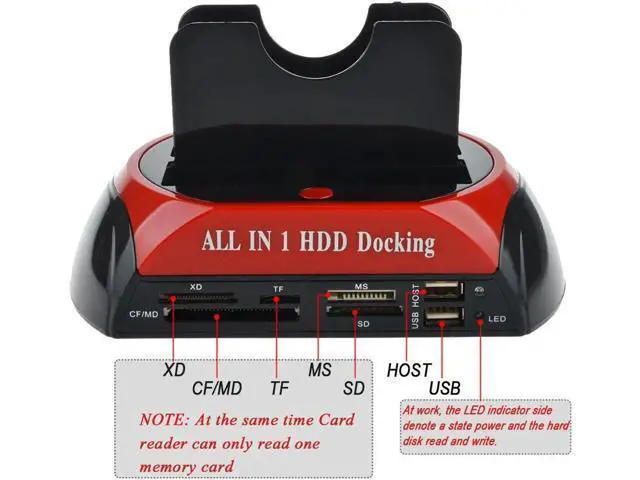 Alt view image 3 of 7 - Dual Slots USB 2.0 to SATA IDE HDD Docking Station with Card Reader for 2.5 3.5 Inch IDE SATA Hard Drive