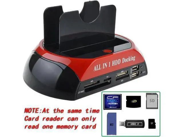 Alt view image 2 of 7 - Dual Slots USB 2.0 to SATA IDE HDD Docking Station with Card Reader for 2.5 3.5 Inch IDE SATA Hard Drive