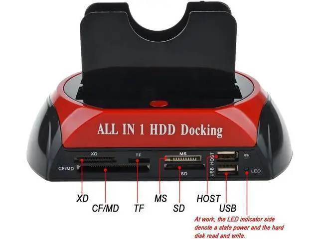 Alt view image 4 of 7 - Dual Slots USB 2.0 to SATA IDE HDD Docking Station with Card Reader for 2.5 3.5 Inch IDE SATA Hard Drive