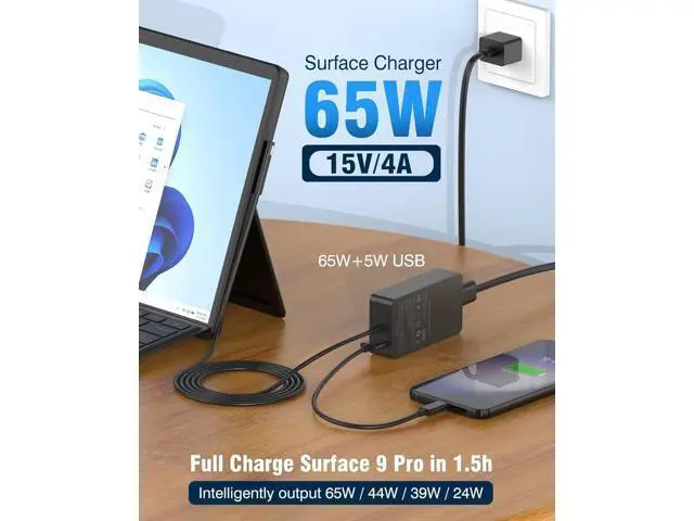 Alt view image 2 of 7 - Umiharn Surface Pro Charger 65W for Microsoft Surface Pro 9/8/7+/7/6/5/4/3/X, Windows Surface Laptop 5/4/3/2/1/Studio, Laptop Go 2/1, Surface Book 3/2/1, Surface Go 3/2/1, with 10ft Magnetic Cable