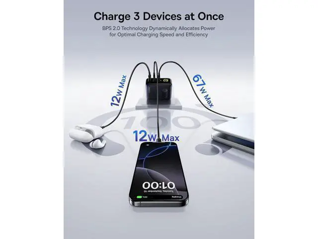Alt view image 5 of 7 - Picogo 100W USB C Charger, 3-Port Multi-Device Fast Charging Laptop Charger with Smart Display & Touch Control, GaN Power Adapter for MacBook Pro, iPhone 17/16, Pixel, Steam Deck, ROG Ally