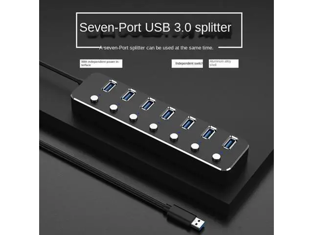 Alt view image 4 of 4 - USB 3.0 Power Adapter 7 Ports Aluminum Alloy Splitter Hub USB Multi Extender Switch 1.2M Cable Hub Kit USB Hub 3.0 EU Plug B-N33
