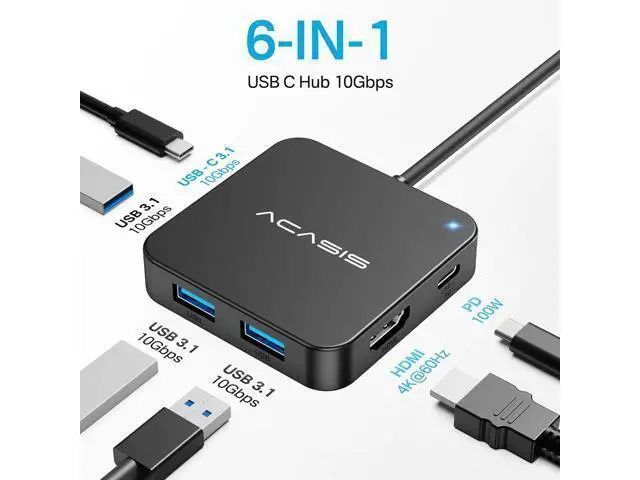 Alt view image 2 of 5 - USB C Hub 10Gbps Multiport Adapter with 4K 60Hz HDMI 100W Power Delivery 3 USB A3.2+1 USB-C 3.1 Data Port USB C to HDMI Adapter for MacBook Surface iPad PRO XPS(Black)