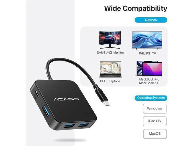 Alt view image 5 of 5 - USB C Hub 10Gbps Multiport Adapter with 4K 60Hz HDMI 100W Power Delivery 3 USB A3.2+1 USB-C 3.1 Data Port USB C to HDMI Adapter for MacBook Surface iPad PRO XPS(Black)