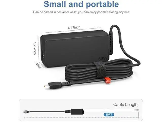 Alt view image 4 of 7 - 65W USB C Charger for Lenovo Thinkpad T480s T580s L580 L590 E580 E585, Chromebook 100e 300e 500e Replacement for 65W Lenovo Laptop Charger