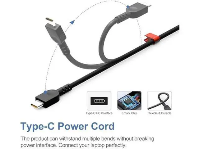 Alt view image 3 of 7 - 65W USB C Charger for Lenovo Thinkpad T480s T580s L580 L590 E580 E585, Chromebook 100e 300e 500e Replacement for 65W Lenovo Laptop Charger