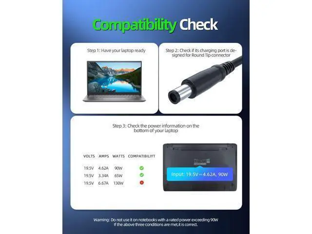 Alt view image 3 of 7 - 90W Charger Fit for Dell-Latitude 5310 5410 5510 5501 5401 5511 5411 2 in 1 Laptop AC Adapter Power Supply Cord