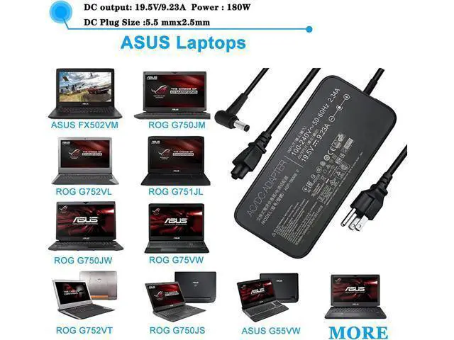 Alt view image 4 of 7 - New Slim 19.5V 9.23A 180W Laptop Charger Fit for Asus ROG G750JM G751JM G750JS G75 G75VW G75VX GL502VT G750JW G750JM G750JX G751JL G751JM G752VL ADP-180MB F FA180PM111 G-Series Gaming Laptop