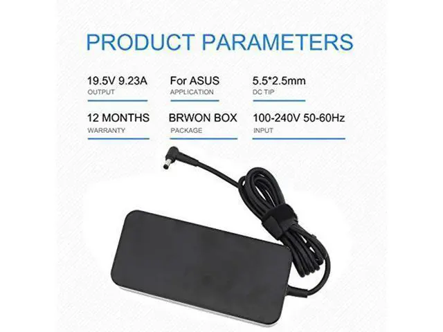 Alt view image 2 of 5 - 19.5V 9.23A 180W Laptop Charger ADP-180MB F Fit for Asus ROG G750JM G751JM G750JS G75VW G75VX GL502VT G750JW G750JM G750JX G751JL G751JM G752VL G-Series Gaming Laptop AC Adapter