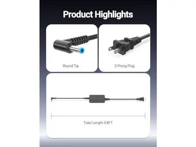 Alt view image 2 of 6 - 45W Laptop Charger Fit for HP 14-dq0xxx 14-dq0001dx 14-dq0002dx 14-dq0003dx 14-dq0004dx 14-dq0005dx 14-dq0051dx 14-dq0052dx 14-dq0054dx 14-dq0055dx 14-dq0035dx 14-dq0011dx Power Supply Cord