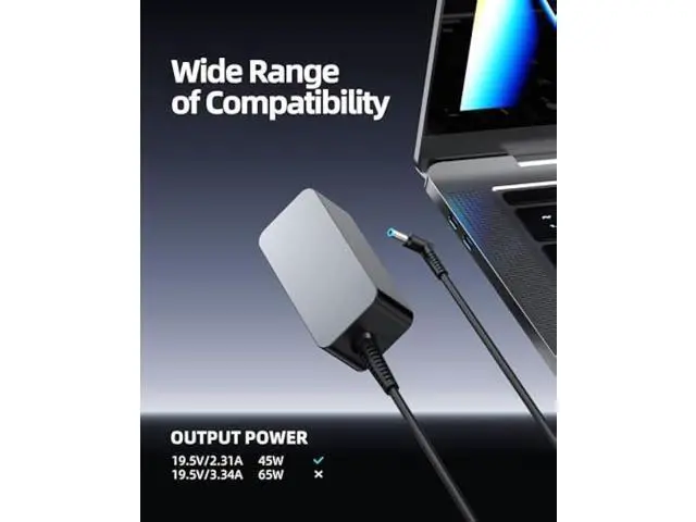Alt view image 3 of 6 - 45W Laptop Charger Fit for HP 14-dq0xxx 14-dq0001dx 14-dq0002dx 14-dq0003dx 14-dq0004dx 14-dq0005dx 14-dq0051dx 14-dq0052dx 14-dq0054dx 14-dq0055dx 14-dq0035dx 14-dq0011dx Power Supply Cord