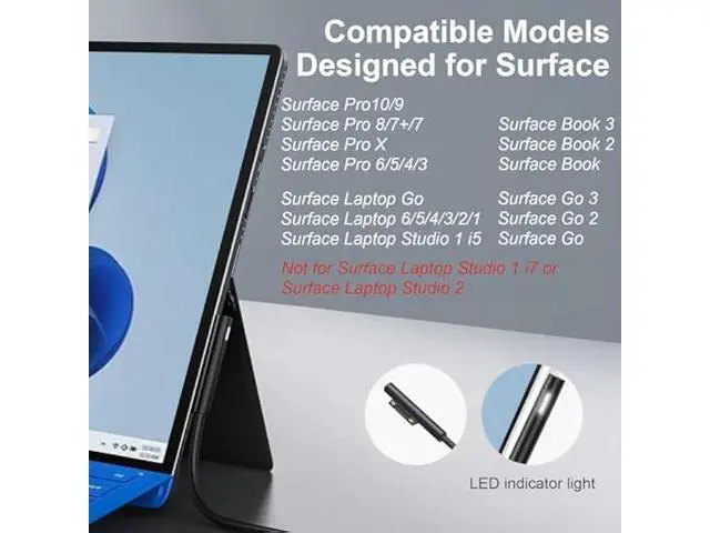 Alt view image 2 of 6 - Charger Compatible with Microsoft Surface Pro, Surface Go Tablet, Surface Book, Support 65W, 44W, 39W, 36W, 24W Microsoft Surface Laptop Charger