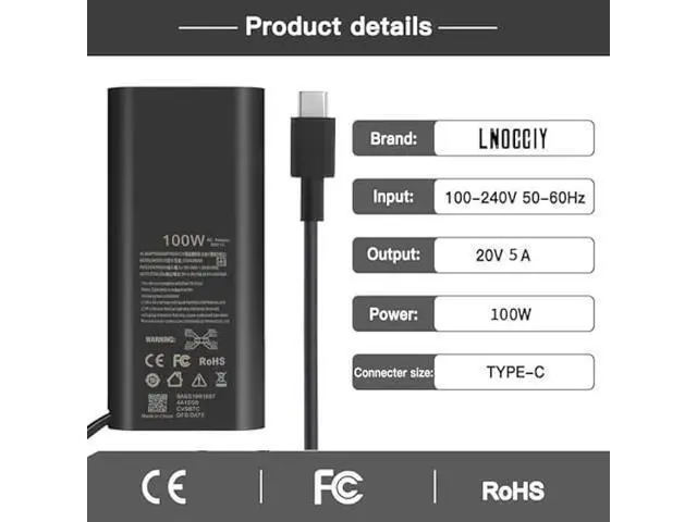 Alt view image 2 of 7 - New GAN Slim AC Adapter,100W USB C Laptop Charger for DELL Latitude 5540 5440 5340 7440 Inspiron 14 Power Cord,for Dell 100W Laptop Charger