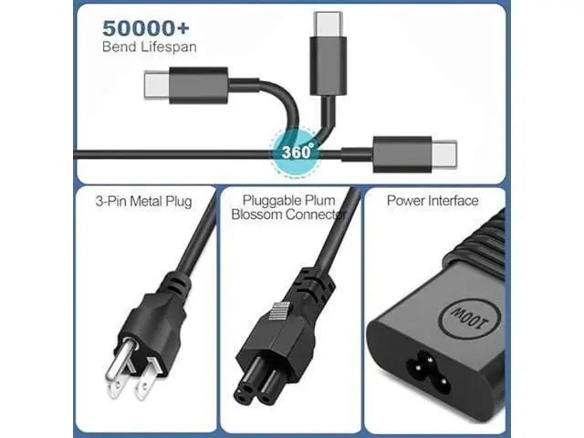 Alt view image 4 of 7 - New GAN Slim AC Adapter,100W USB C Laptop Charger for DELL Latitude 5540 5440 5340 7440 Inspiron 14 Power Cord,for Dell 100W Laptop Charger